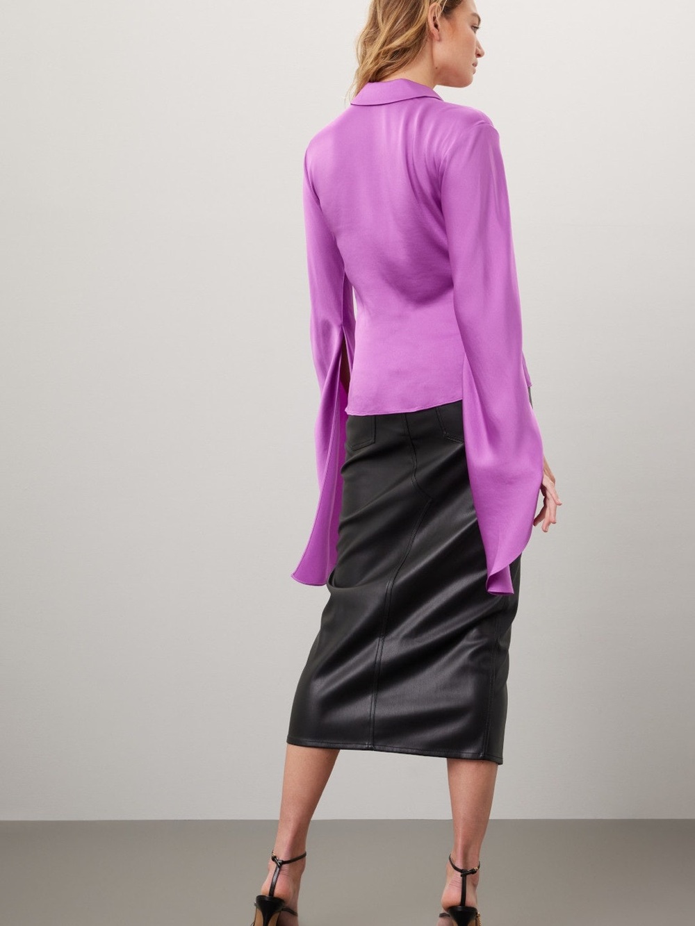 SIMKHAI Purple Paradise Wrap Blouse with Dramatic Sleeves, 10, VGUC - Picture 2 of 11
